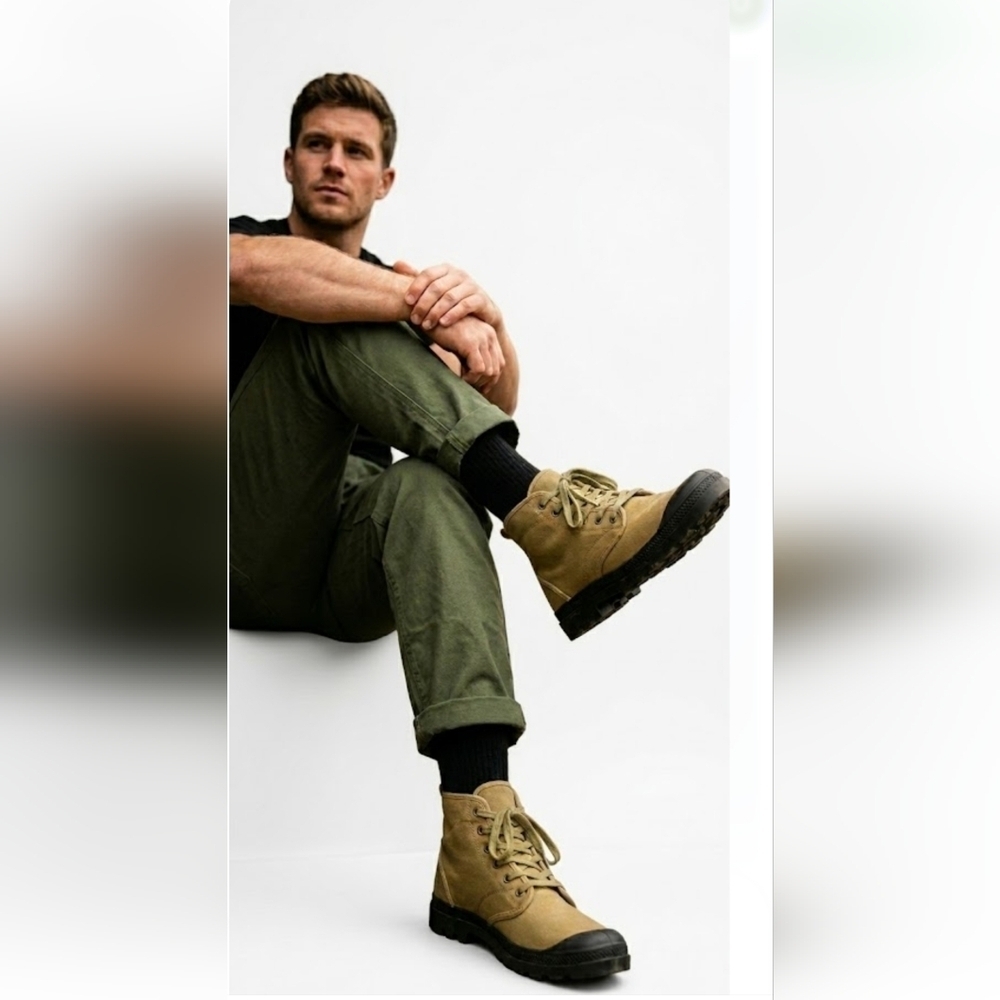 Ruko Mans Green Canvas Lace-Up Boots Size 10